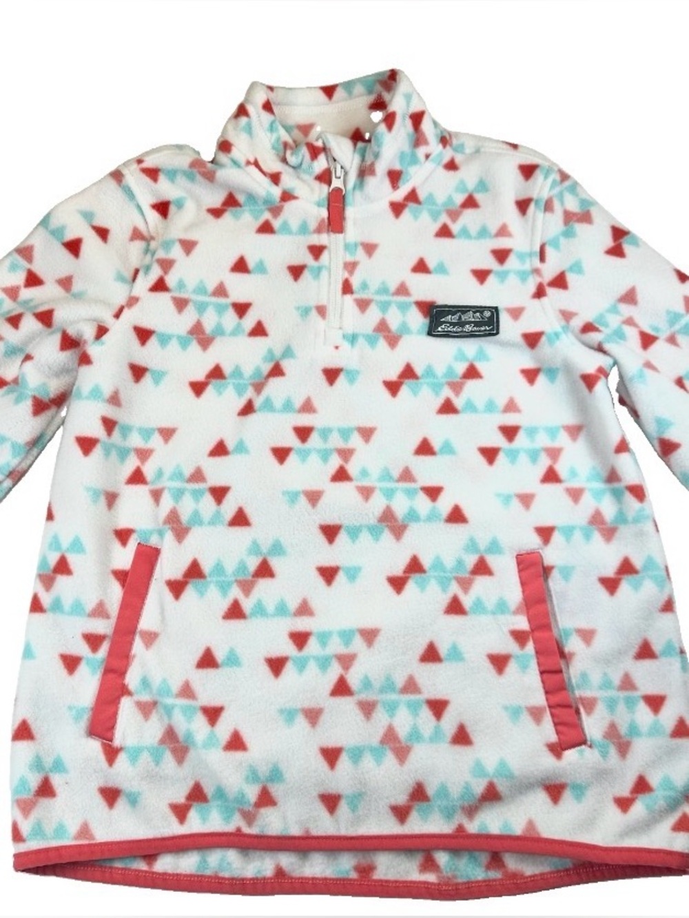 Eddie Bauer Quarter Zip Kids 10/12 White With Red And Blue Front Pocket